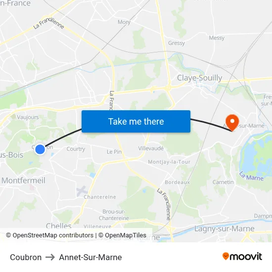 Coubron to Annet-Sur-Marne map