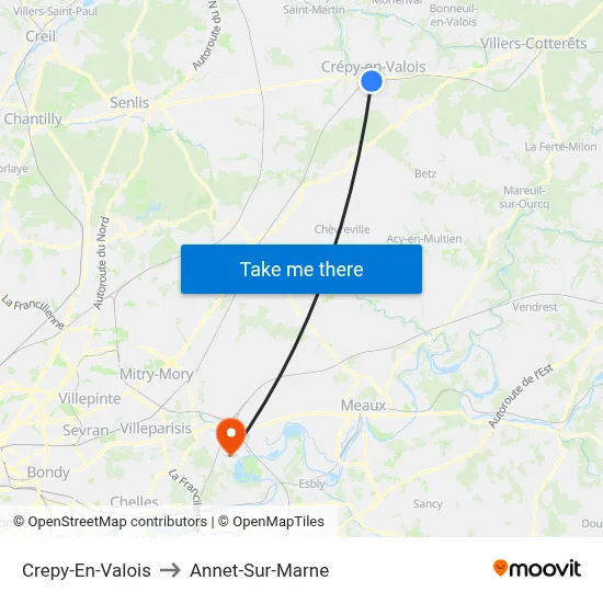 Crepy-En-Valois to Annet-Sur-Marne map