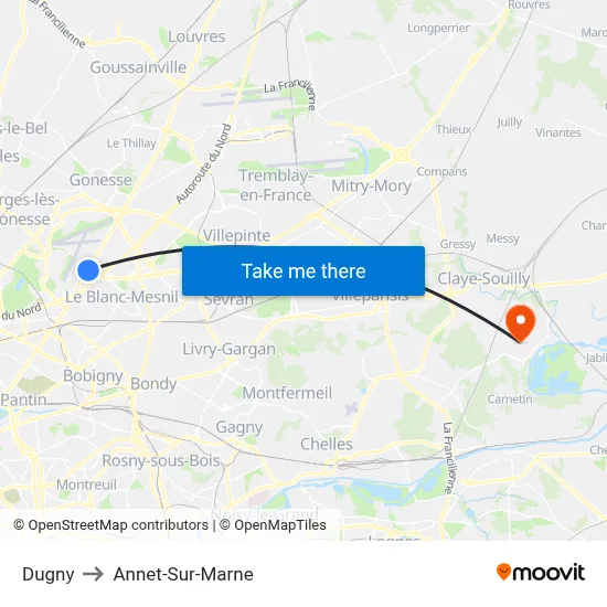 Dugny to Annet-Sur-Marne map