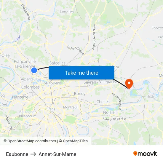 Eaubonne to Annet-Sur-Marne map
