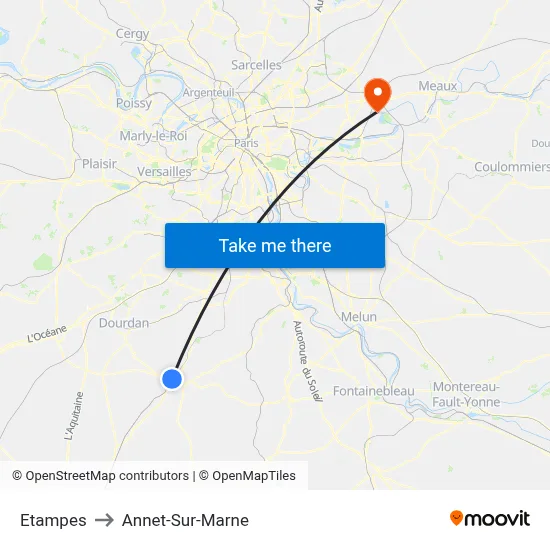 Etampes to Annet-Sur-Marne map