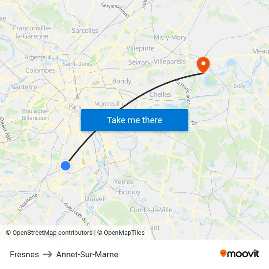 Fresnes to Annet-Sur-Marne map
