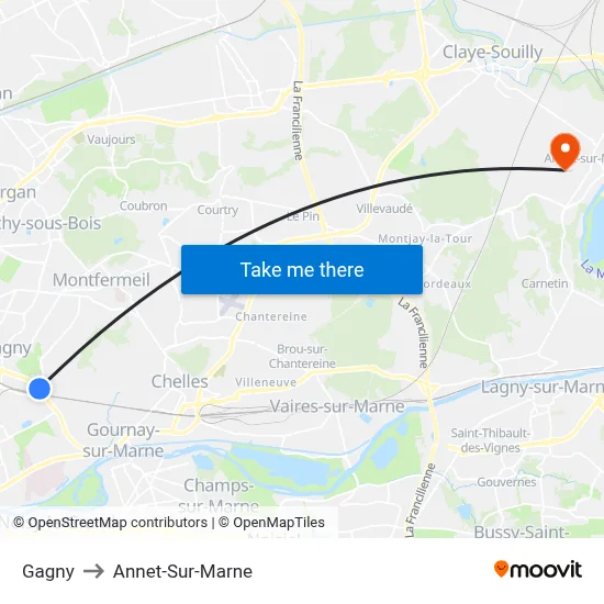 Gagny to Annet-Sur-Marne map