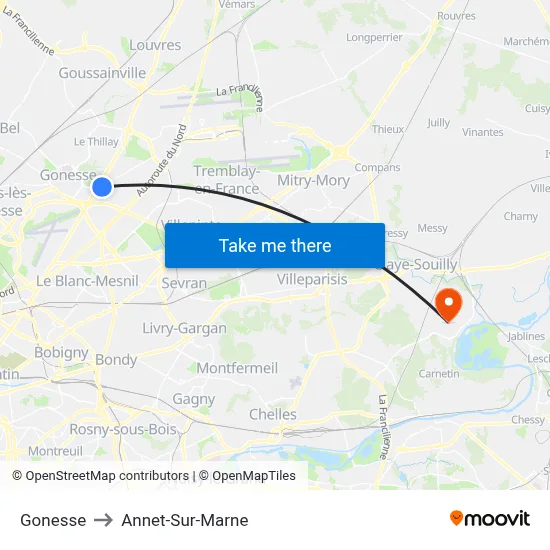 Gonesse to Annet-Sur-Marne map