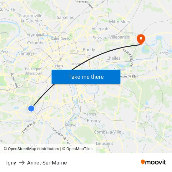Igny to Annet-Sur-Marne map