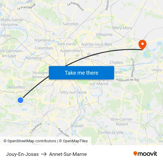 Jouy-En-Josas to Annet-Sur-Marne map