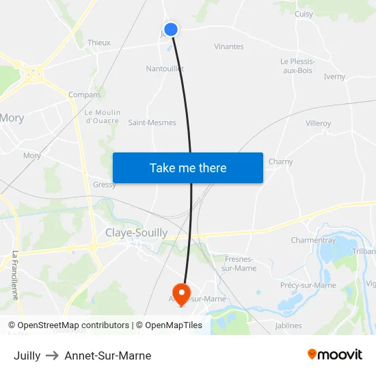 Juilly to Annet-Sur-Marne map