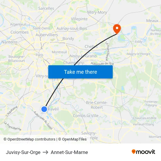 Juvisy-Sur-Orge to Annet-Sur-Marne map