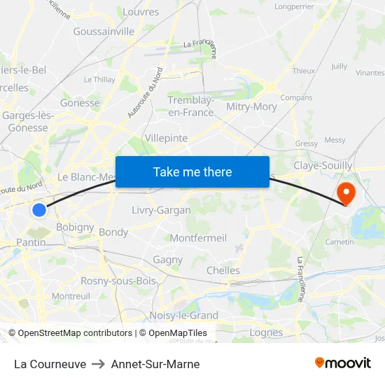 La Courneuve to Annet-Sur-Marne map