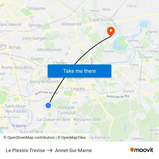 Le Plessis-Trevise to Annet-Sur-Marne map
