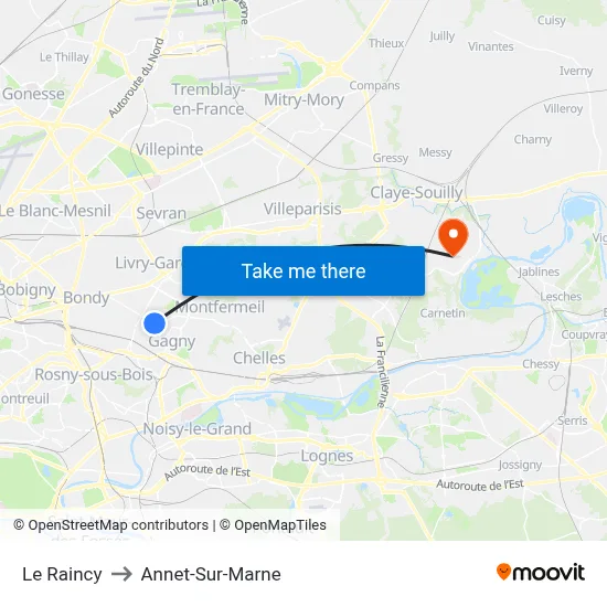Le Raincy to Annet-Sur-Marne map