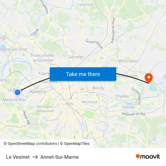 Le Vesinet to Annet-Sur-Marne map