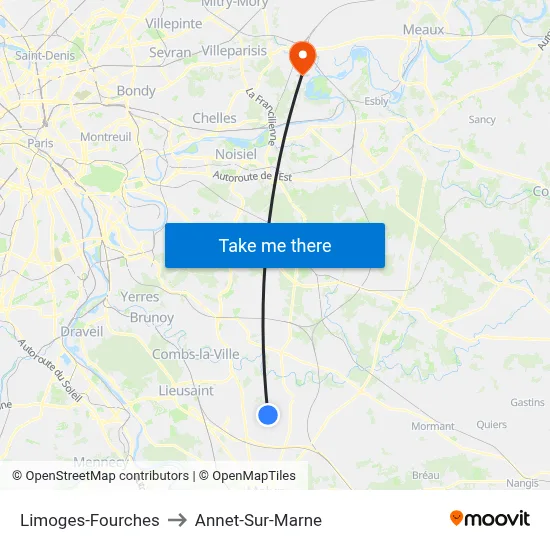 Limoges-Fourches to Annet-Sur-Marne map