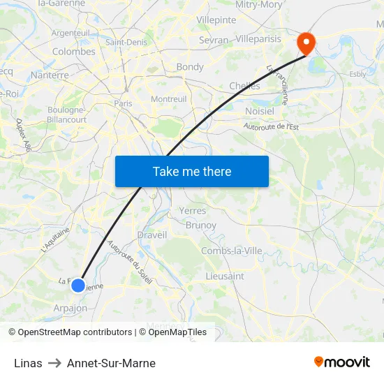 Linas to Annet-Sur-Marne map