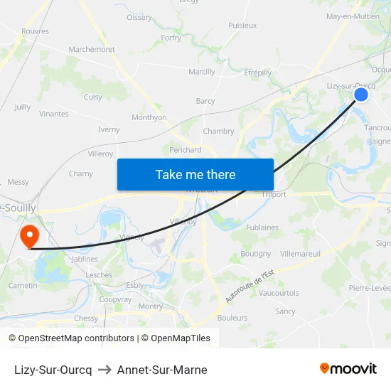 Lizy-Sur-Ourcq to Annet-Sur-Marne map