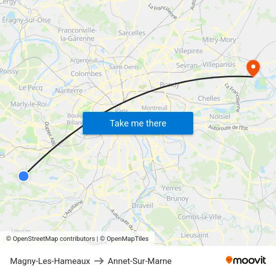 Magny-Les-Hameaux to Annet-Sur-Marne map