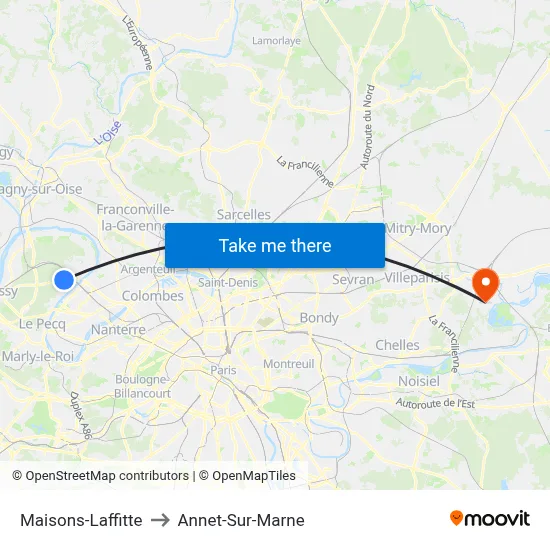 Maisons-Laffitte to Annet-Sur-Marne map