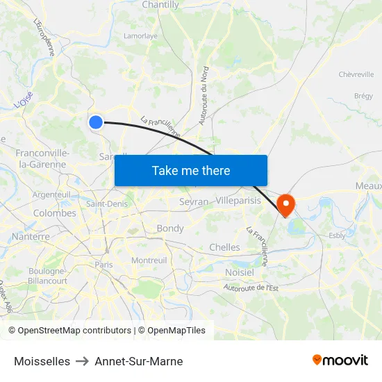 Moisselles to Annet-Sur-Marne map