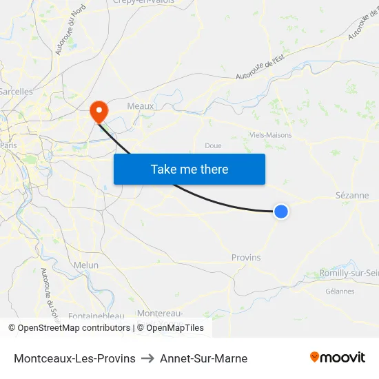 Montceaux-Les-Provins to Annet-Sur-Marne map