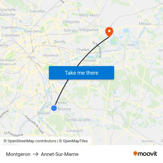 Montgeron to Annet-Sur-Marne map