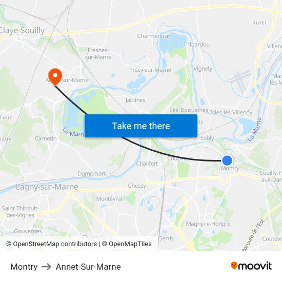 Montry to Annet-Sur-Marne map