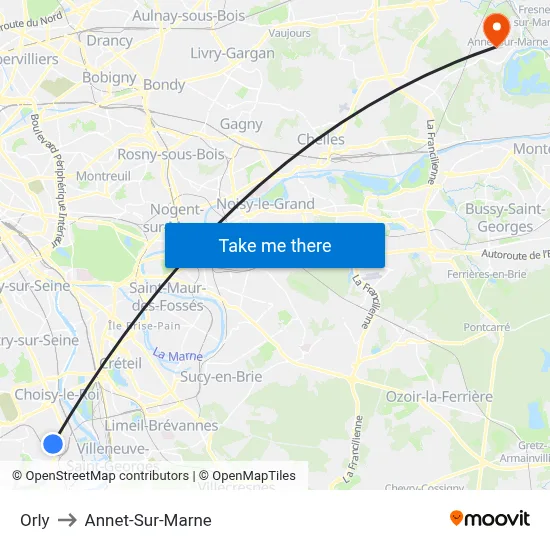 Orly to Annet-Sur-Marne map