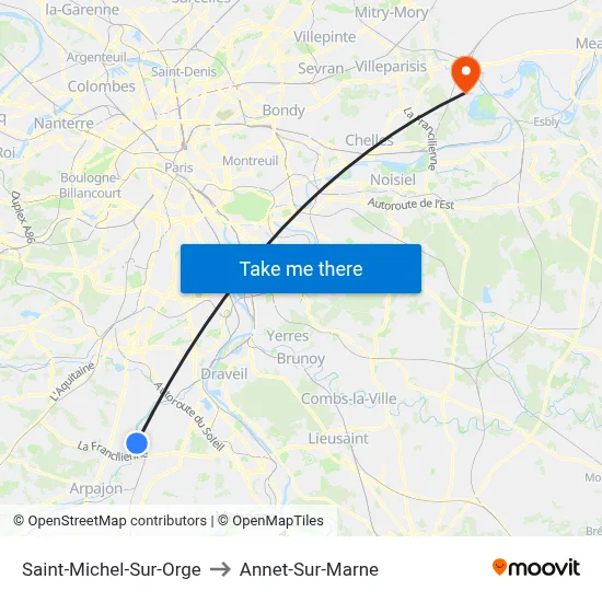 Saint-Michel-Sur-Orge to Annet-Sur-Marne map
