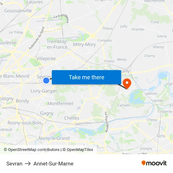 Sevran to Annet-Sur-Marne map