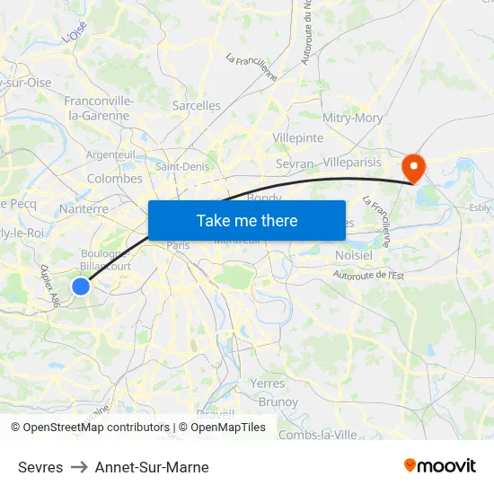 Sevres to Annet-Sur-Marne map