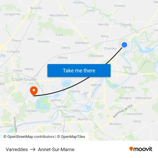 Varreddes to Annet-Sur-Marne map