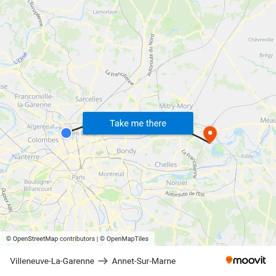 Villeneuve-La-Garenne to Annet-Sur-Marne map