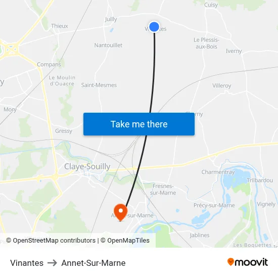 Vinantes to Annet-Sur-Marne map