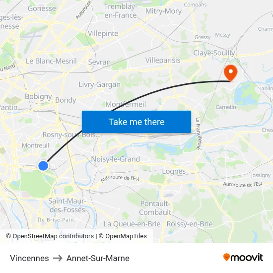 Vincennes to Annet-Sur-Marne map