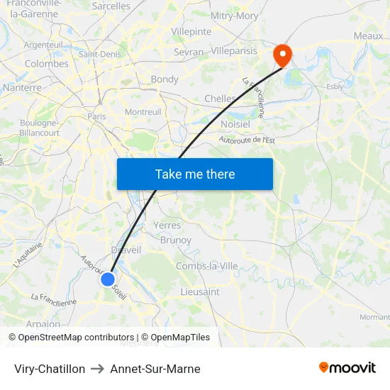 Viry-Chatillon to Annet-Sur-Marne map