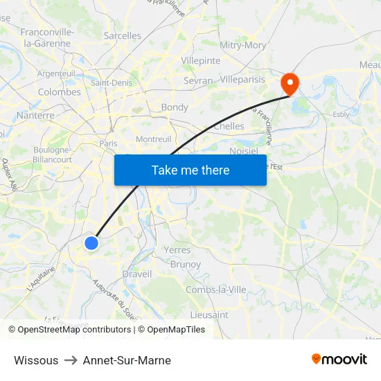Wissous to Annet-Sur-Marne map