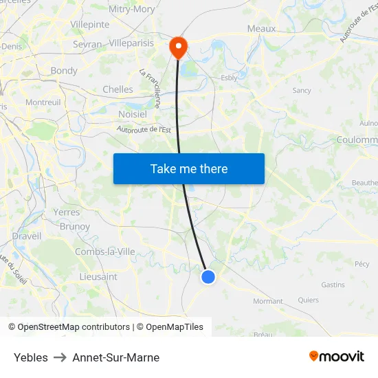 Yebles to Annet-Sur-Marne map