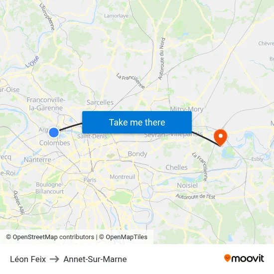 Léon Feix to Annet-Sur-Marne map