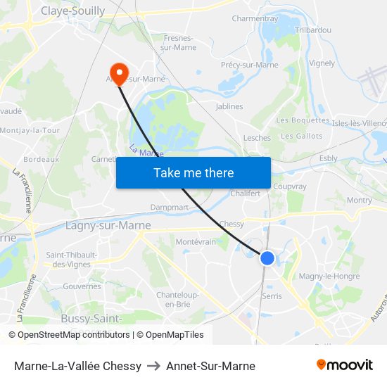 Marne-La-Vallée Chessy to Annet-Sur-Marne map