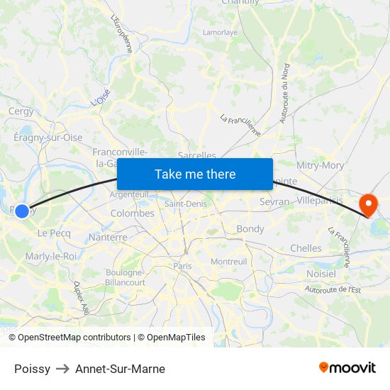 Poissy to Annet-Sur-Marne map