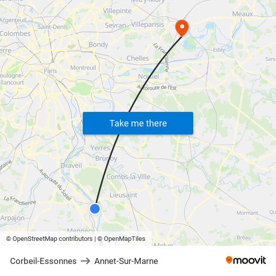 Corbeil-Essonnes to Annet-Sur-Marne map