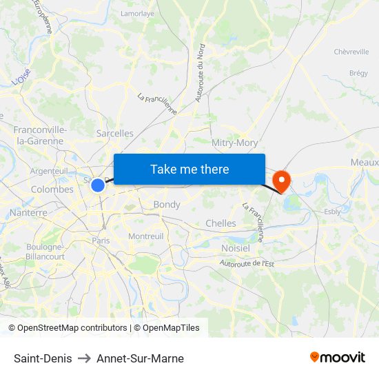 Saint-Denis to Annet-Sur-Marne map