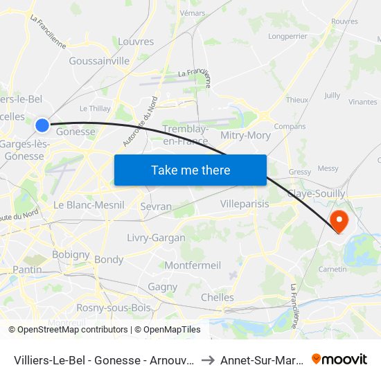 Villiers-Le-Bel - Gonesse - Arnouville to Annet-Sur-Marne map