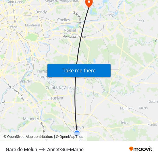 Gare de Melun to Annet-Sur-Marne map