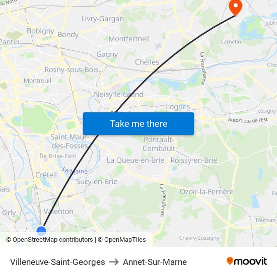 Villeneuve-Saint-Georges to Annet-Sur-Marne map