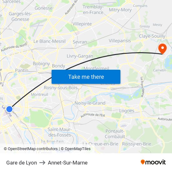 Gare de Lyon to Annet-Sur-Marne map