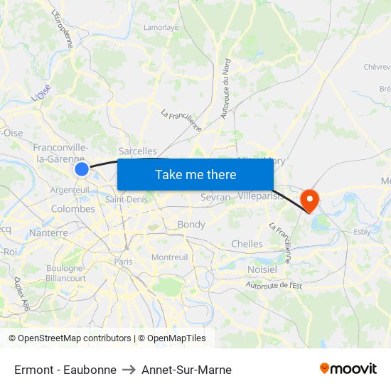 Ermont - Eaubonne to Annet-Sur-Marne map
