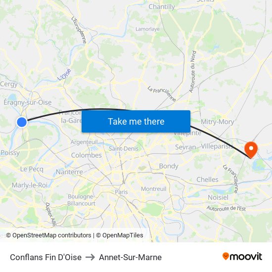 Conflans Fin D'Oise to Annet-Sur-Marne map