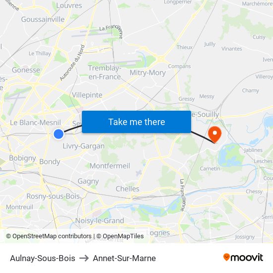 Aulnay-Sous-Bois to Annet-Sur-Marne map