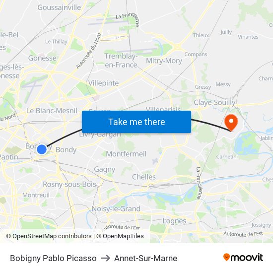 Bobigny Pablo Picasso to Annet-Sur-Marne map