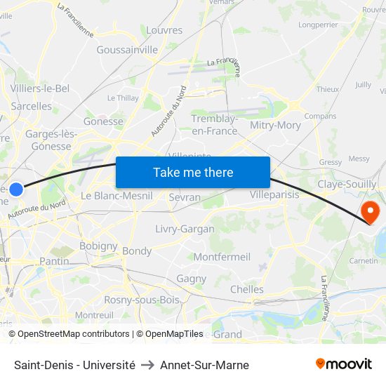 Saint-Denis - Université to Annet-Sur-Marne map